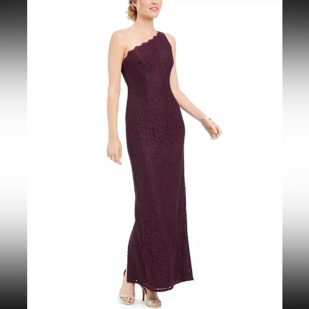 Adrianna Papell Women's One Shoulder Lace Gown Purple Size 8 with tag